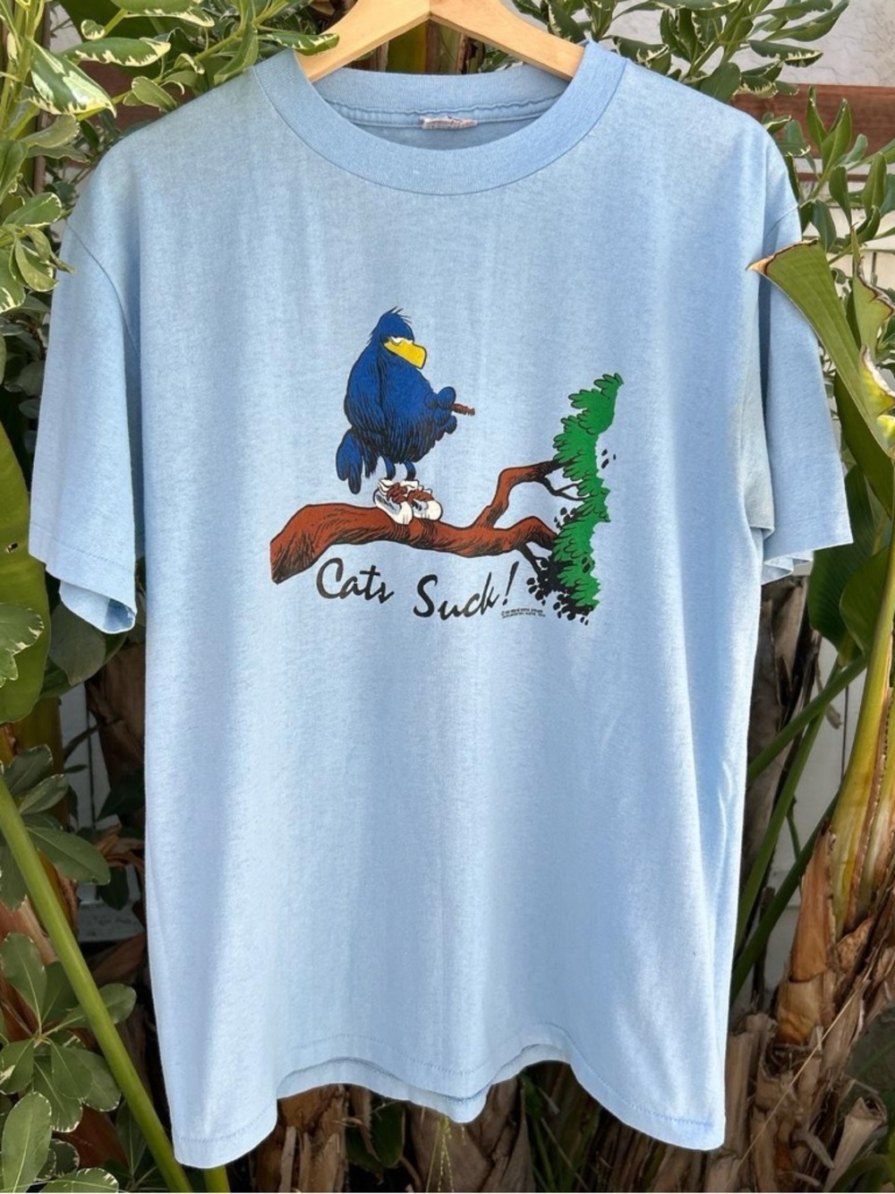 Vintage 1986 Cats Suck Bird Graphic T Shirt USA XL 21.5x28